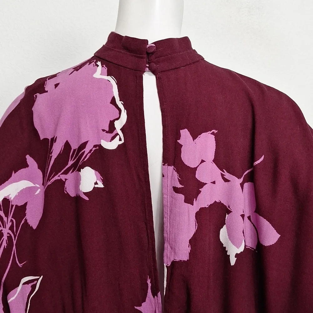 Free People Plum Combo Floral Boho Romantic Say You Love Me Blouse Size M - Picture 8 of 14